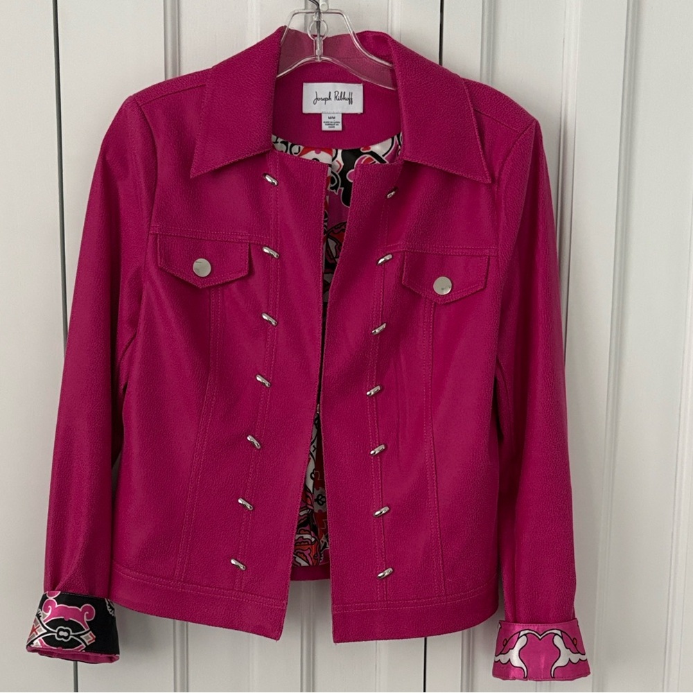 Joseph Ribkoff Fuchsia pink faux leather Jacket. Sz M